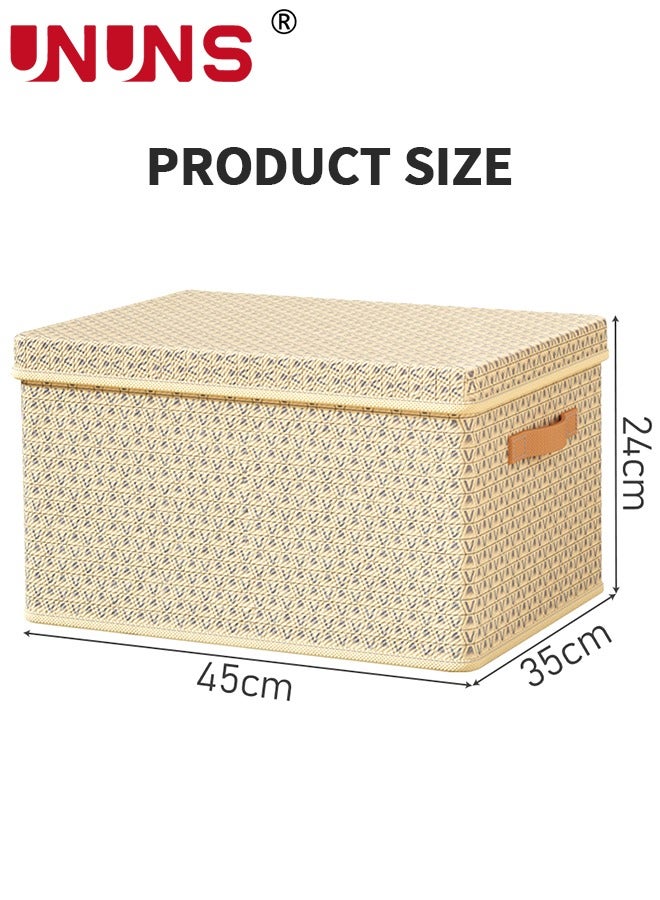 Foldable Clothes Box,2-Piece Oxford Fabric Closet Organizer Bag Set With Cover And Clear Window,Large Capacity Steel Frame Storage Bins For Bedding Blankets Toys Gift,45x35x24cm