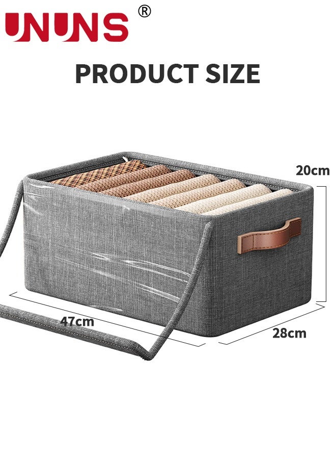 3-Piece Foldable Cloth Storage Box,Foldable Closet Drawer Storage Box With Transparent Cover And Handle,Drawer Organizers for Clothing,Jeans,T-Shirt