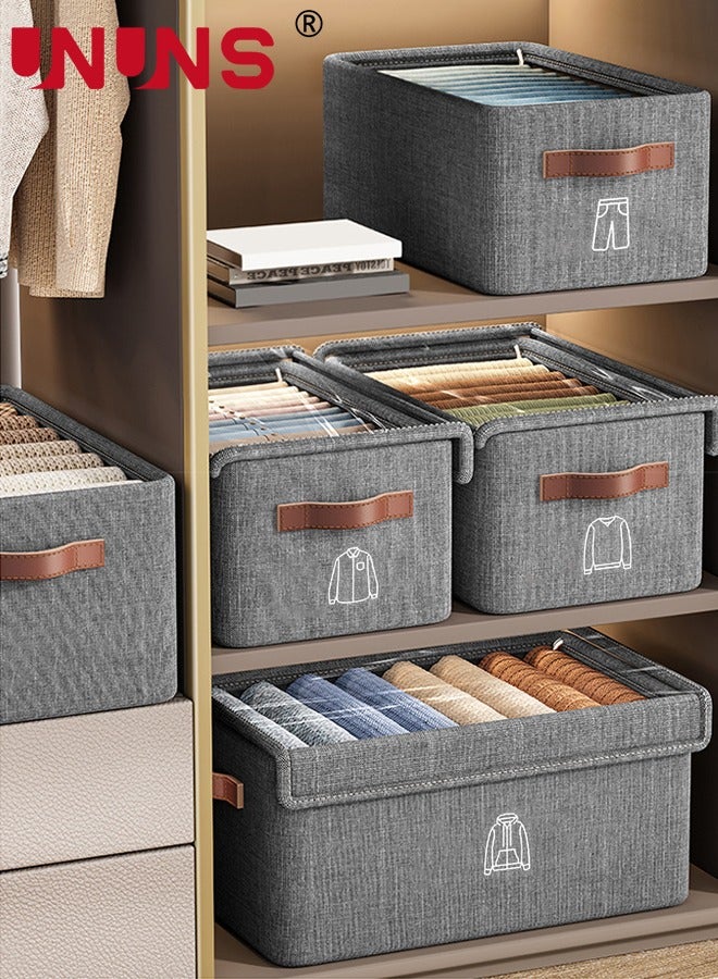 3-Piece Foldable Cloth Storage Box,Foldable Closet Drawer Storage Box With Transparent Cover And Handle,Drawer Organizers for Clothing,Jeans,T-Shirt