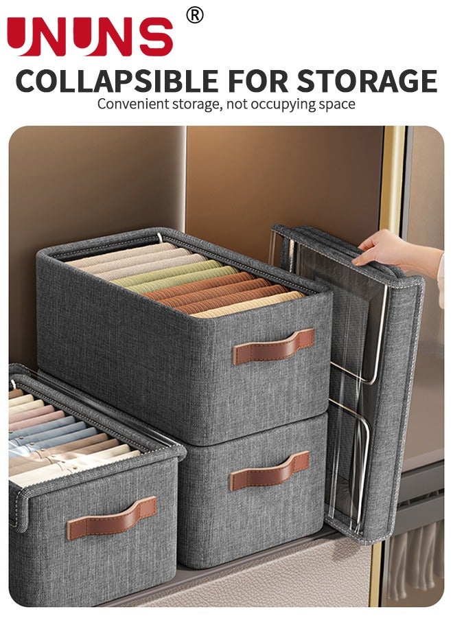 3-Piece Foldable Cloth Storage Box,Foldable Closet Drawer Storage Box With Transparent Cover And Handle,Drawer Organizers for Clothing,Jeans,T-Shirt