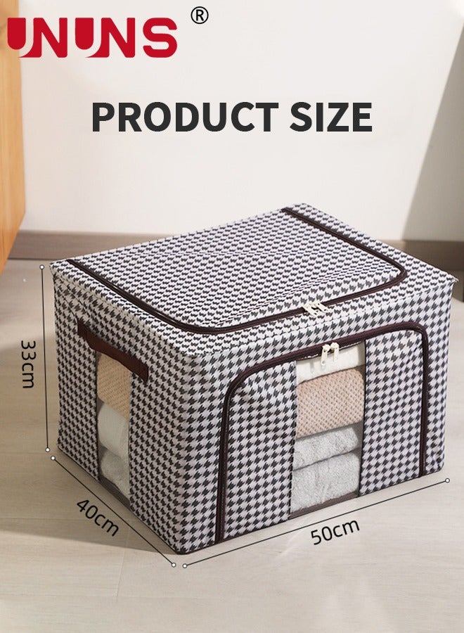 Foldable Clothes Box,2-Piece Oxford Fabric Closet Organizer Bag Set With Carry Handles And Clear Window,66L Large Capacity Steel Frame Storage Bins For Bedding Blankets Toys Gift,50x40x33cm