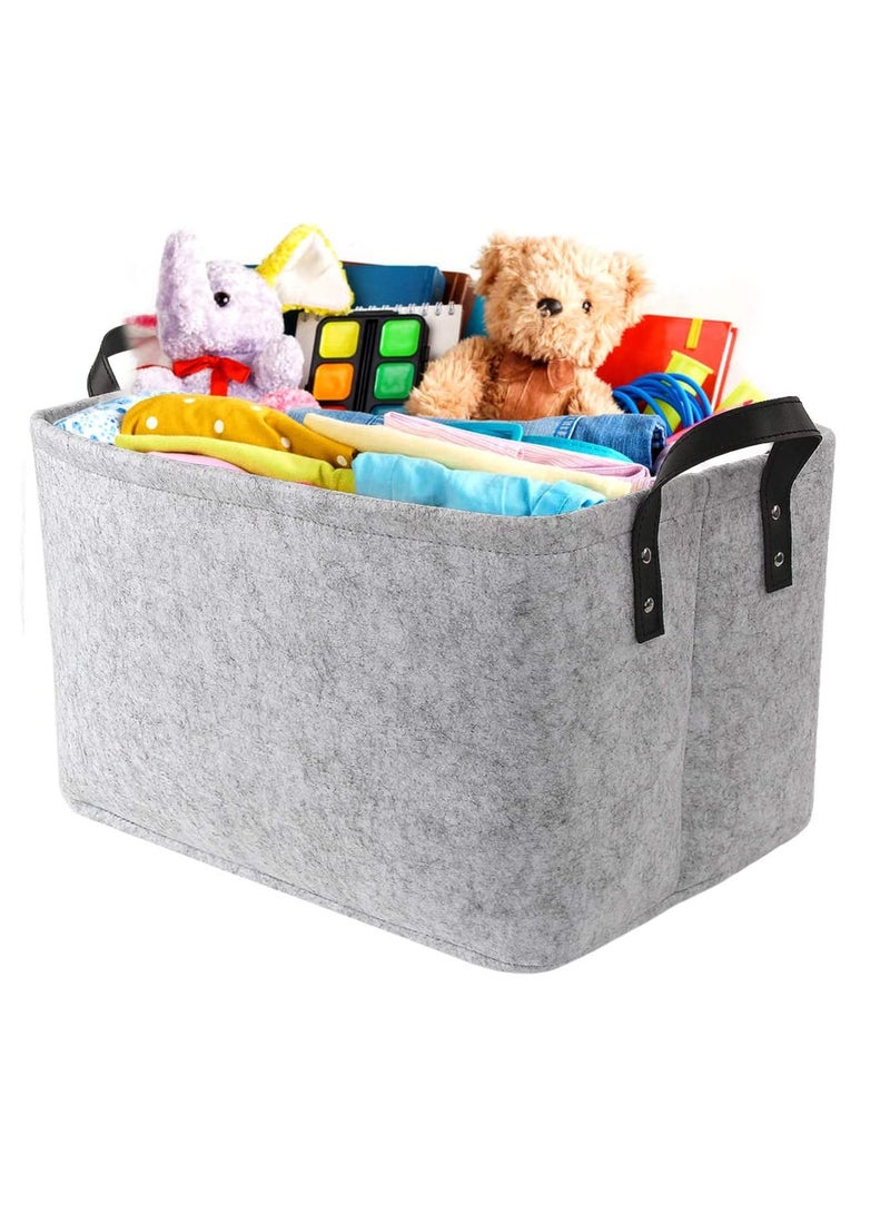 Large Felt Storage Basket, Open Fabric Bins Foldable Organizer Box, with Handles for Closet, Clothing, Toys, Books, Office Products