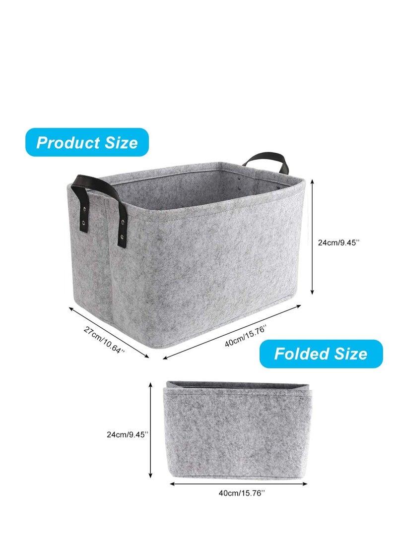 Large Felt Storage Basket, Open Fabric Bins Foldable Organizer Box, with Handles for Closet, Clothing, Toys, Books, Office Products