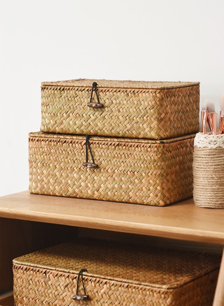 Seaweed Baskets with Lid 3pcs Woven Seagrass Baskets Brown