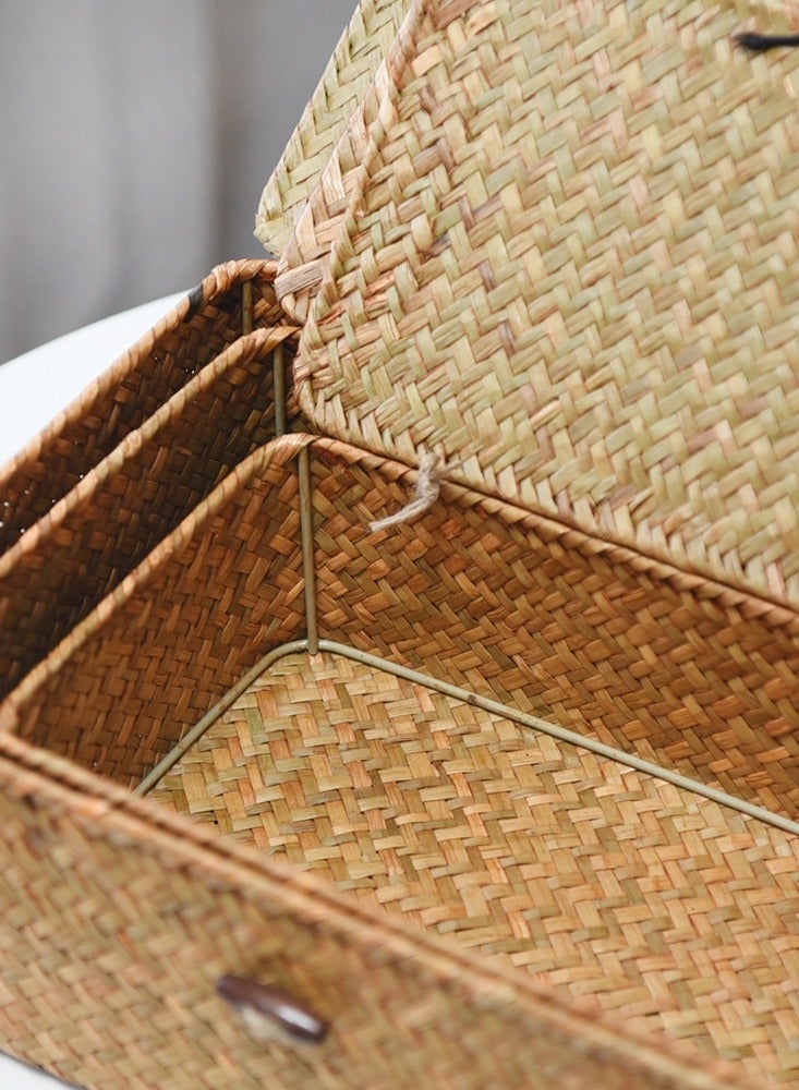 Seaweed Baskets with Lid 3pcs Woven Seagrass Baskets Brown