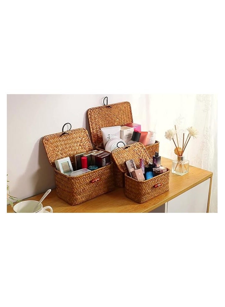 Seaweed Baskets with Lid 3pcs Woven Seagrass Baskets Brown