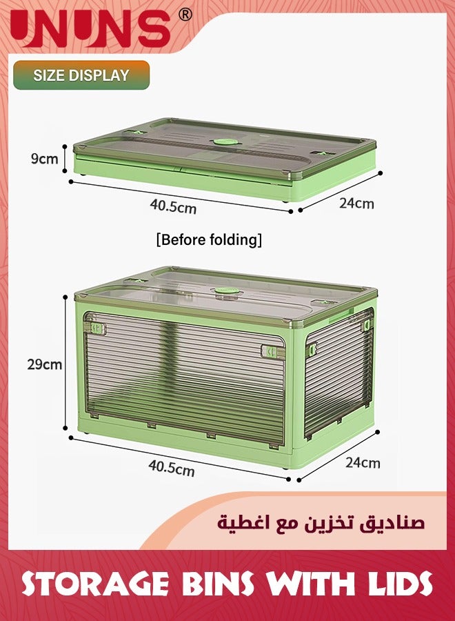 Folding Storage Bin With Lid,Large Capacity Plastic Clothes Collapsible Storage Box With Both Sides Hand-held Design For Blankets,Bedding,Clothing,Storage Box For Camping,Green