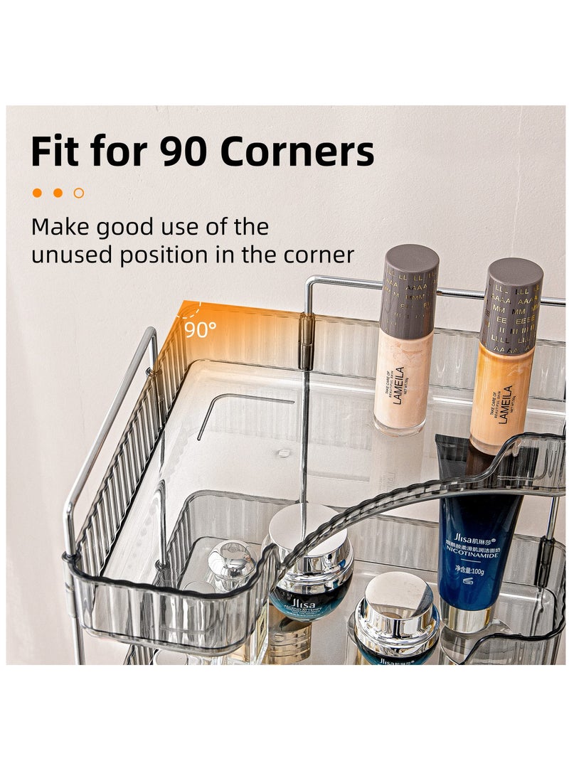 2 Tier Corner Bathroom Countertop Organizer, 2 Tiers Vanity Trays for Bathroom Counter, Makeup Organizer, Perfume Tray, Kitchen Spice Rack, Fits 90 Corner, Smoky Gray