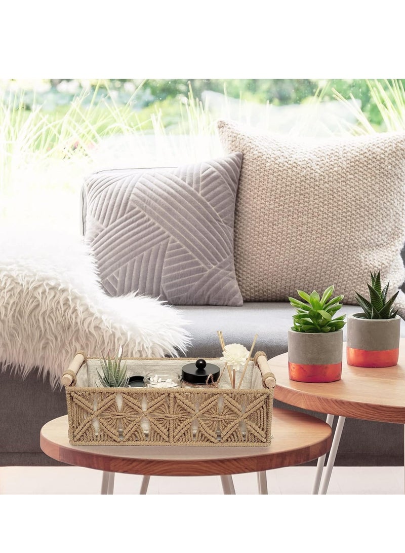 Macrame Storage Basket Boho Decor Baskets for Organizing Woven Decorative Basket for Countertop Toilet Paper Basket for Toilet Tank Top Shelf Basket with Handle for Bathroom Decor Nursery