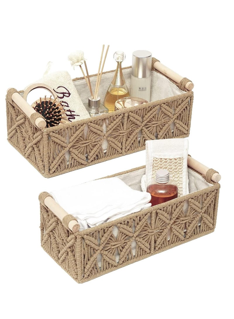 Macrame Storage Basket Boho Decor Baskets for Organizing Woven Decorative Basket for Countertop Toilet Paper Basket for Toilet Tank Top Shelf Basket with Handle for Bathroom Decor Nursery