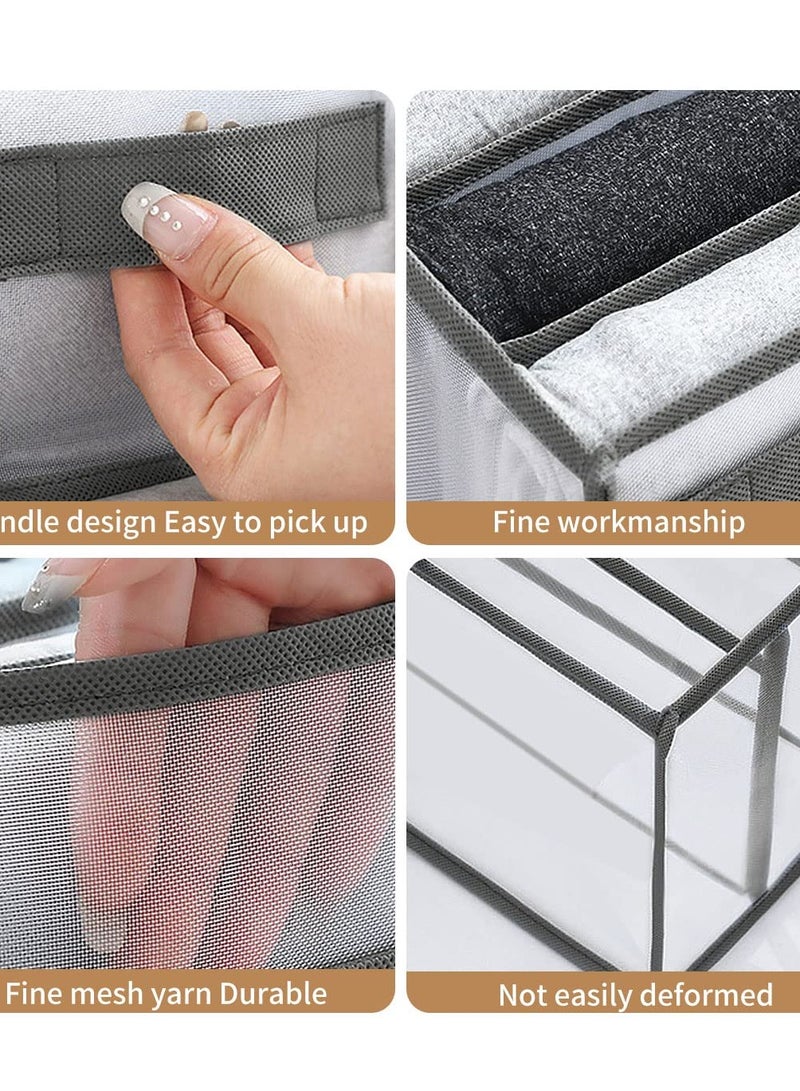 Drawer Organizers for Clothing, Wardrobe Clothes Visible Organizer with Handles, 7 Grids Clothes Organizer for Folded Clothes, Jeans Organizer for Closet, Wardrobe, Drawer, Gray (2 Pcs Large + Small)