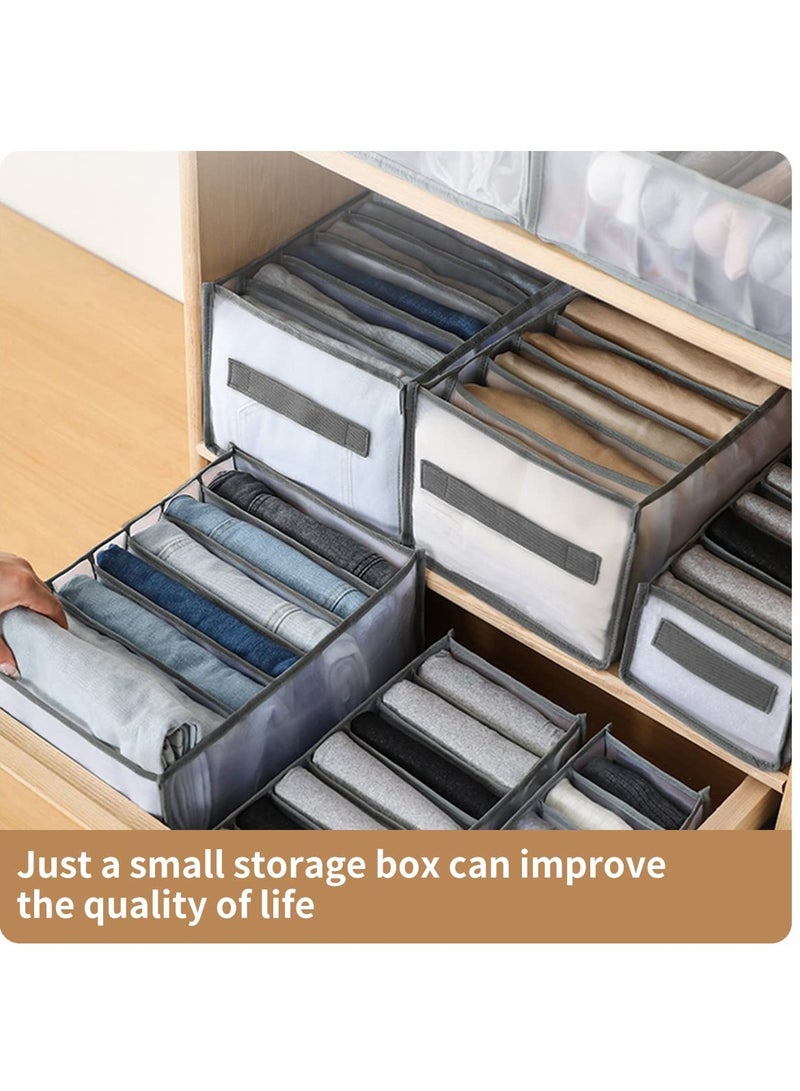 Drawer Organizers for Clothing, Wardrobe Clothes Visible Organizer with Handles, 7 Grids Clothes Organizer for Folded Clothes, Jeans Organizer for Closet, Wardrobe, Drawer, Gray (2 Pcs Large + Small)