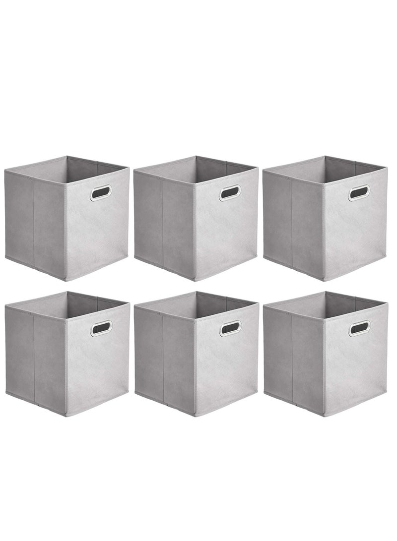 Collapsible Fabric Storage Cubes with Oval Grommets 6-Pack Light GreyC