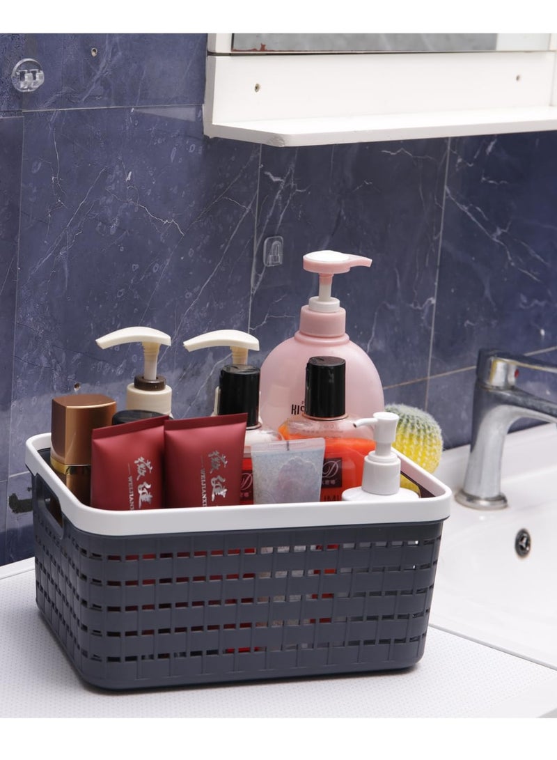 Plastic Storage Bin Baskets, Toilet Paper Basket for Bathroom, Plastic Organizer Shower Caddy with Handles for Living Room, Dark Gray 2 Pack