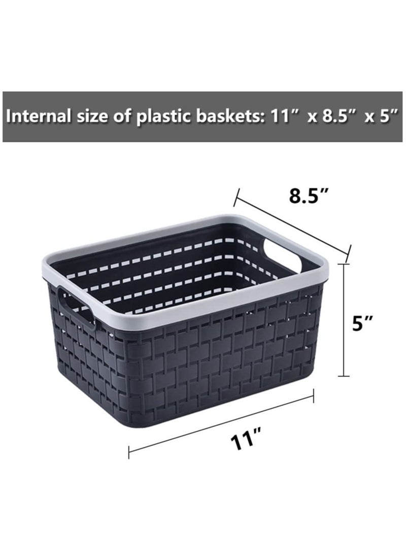 Plastic Storage Bin Baskets, Toilet Paper Basket for Bathroom, Plastic Organizer Shower Caddy with Handles for Living Room, Dark Gray 2 Pack