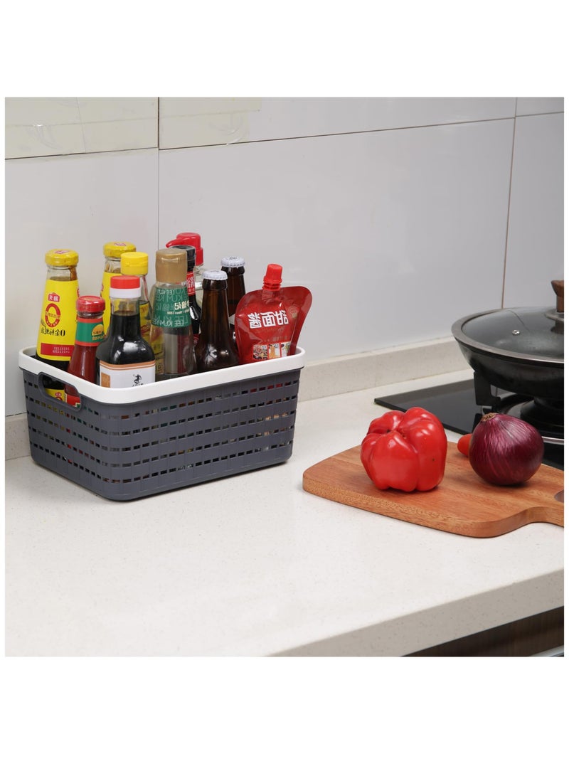 Plastic Storage Bin Baskets, Toilet Paper Basket for Bathroom, Plastic Organizer Shower Caddy with Handles for Living Room, Dark Gray 2 Pack