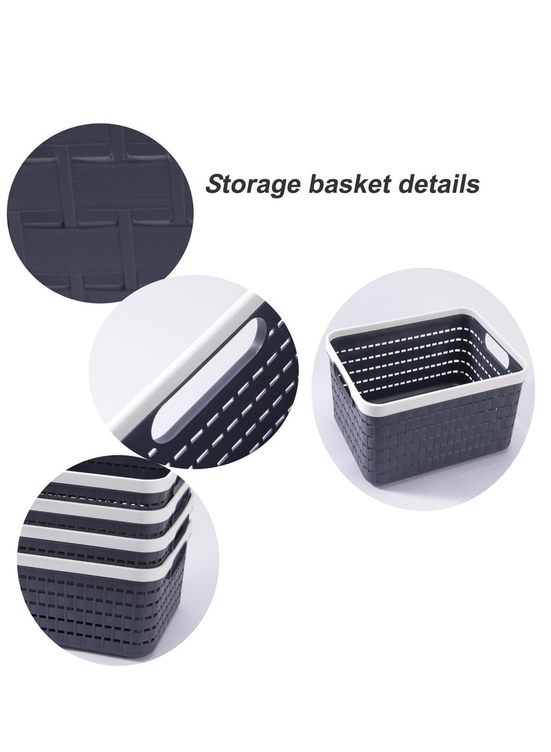 Plastic Storage Bin Baskets, Toilet Paper Basket for Bathroom, Plastic Organizer Shower Caddy with Handles for Living Room, Dark Gray 2 Pack