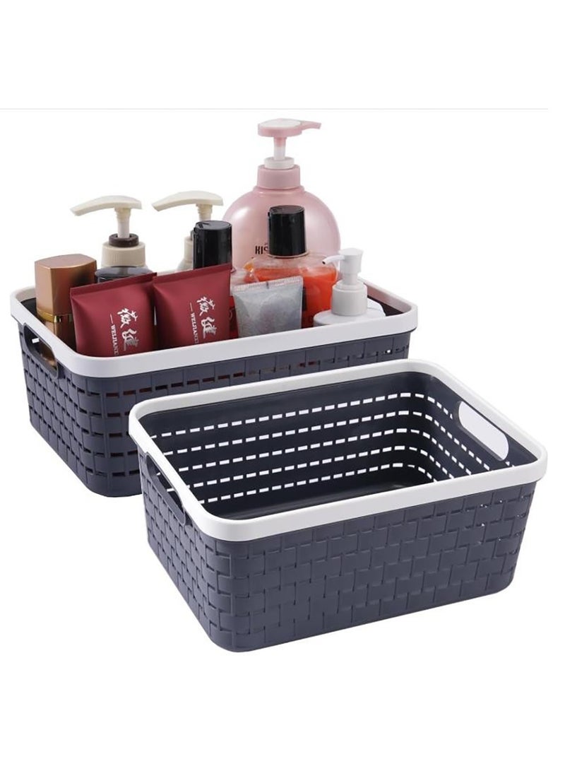 Plastic Storage Bin Baskets, Toilet Paper Basket for Bathroom, Plastic Organizer Shower Caddy with Handles for Living Room, Dark Gray 2 Pack