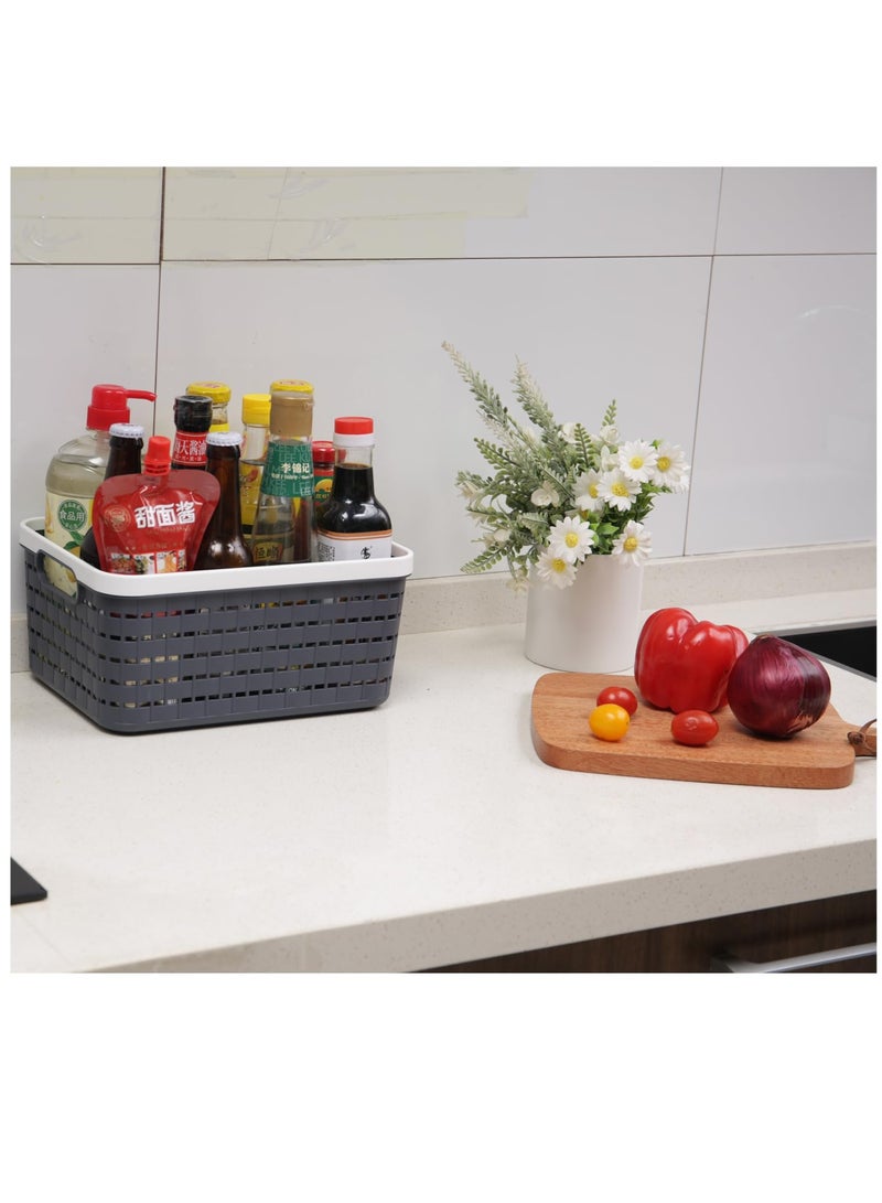 Plastic Storage Bin Baskets, Toilet Paper Basket for Bathroom, Plastic Organizer Shower Caddy with Handles for Living Room, Dark Gray 2 Pack