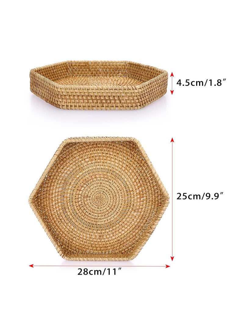 SYOSI Natural Wicker Serving Tray, Hand-woven Rattan Organizer Tray with Handle, Fruit Bread Food Serving Tray, Home Decor Tray for Keys, Jewelry, Fruit, Bread
