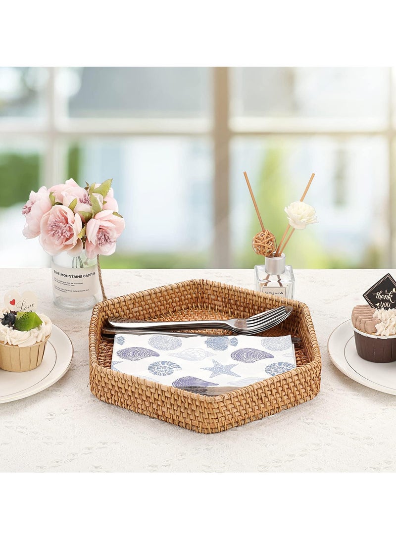 SYOSI Natural Wicker Serving Tray, Hand-woven Rattan Organizer Tray with Handle, Fruit Bread Food Serving Tray, Home Decor Tray for Keys, Jewelry, Fruit, Bread