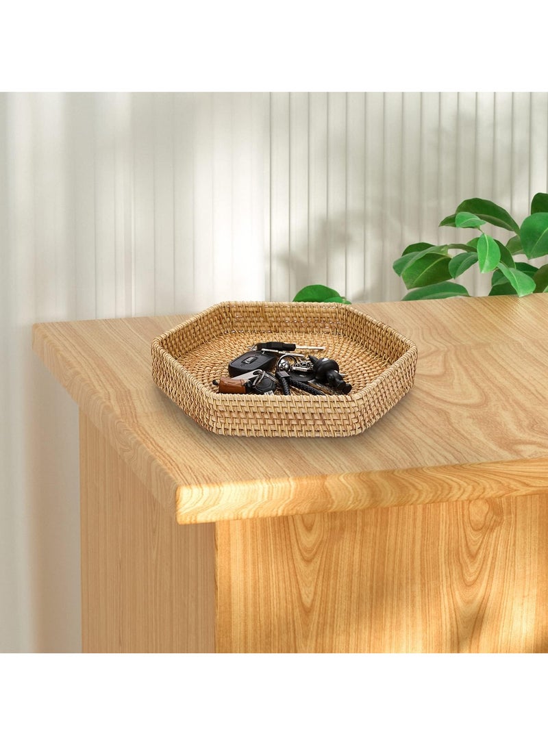 SYOSI Natural Wicker Serving Tray, Hand-woven Rattan Organizer Tray with Handle, Fruit Bread Food Serving Tray, Home Decor Tray for Keys, Jewelry, Fruit, Bread