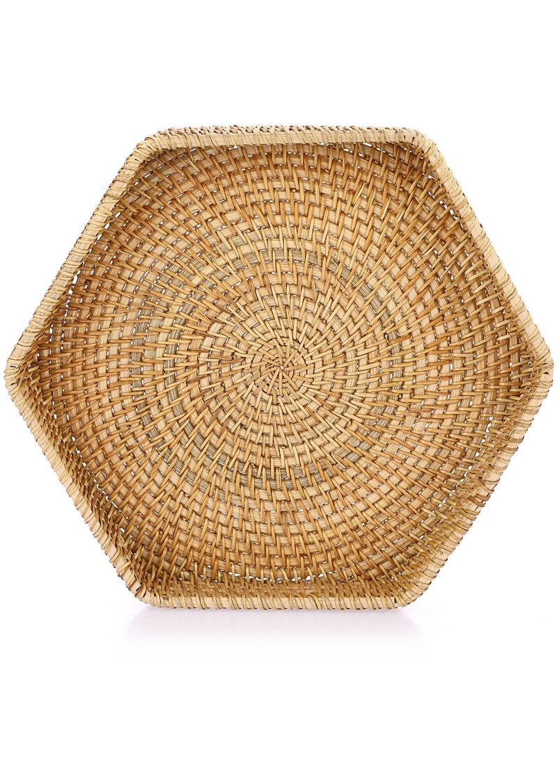 SYOSI Natural Wicker Serving Tray, Hand-woven Rattan Organizer Tray with Handle, Fruit Bread Food Serving Tray, Home Decor Tray for Keys, Jewelry, Fruit, Bread