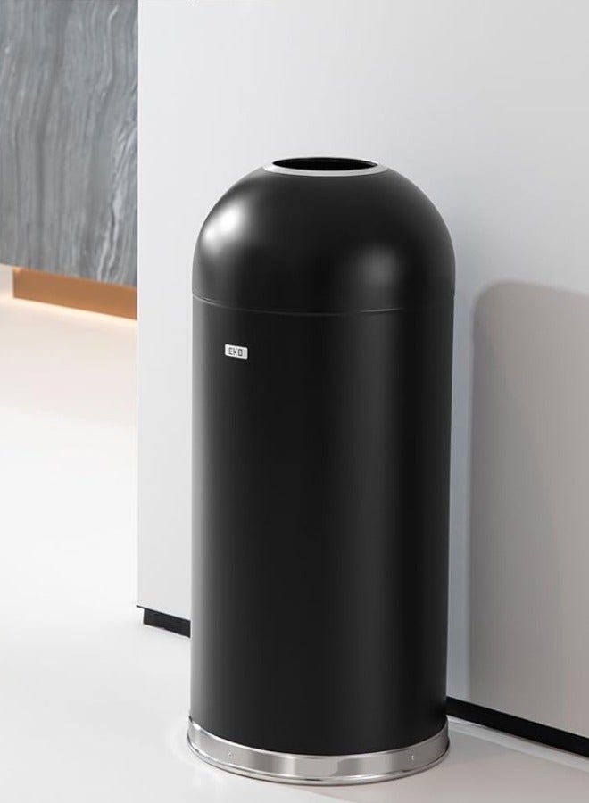 Eternal Round Open Top Waste Bin, Tall Commercial Trash Can for Indoor and Outdoor, Black Steel Heavy-Duty, Extra Large Metal Garbage Bin for Home, Office, Restaurant, Restroom, 52L