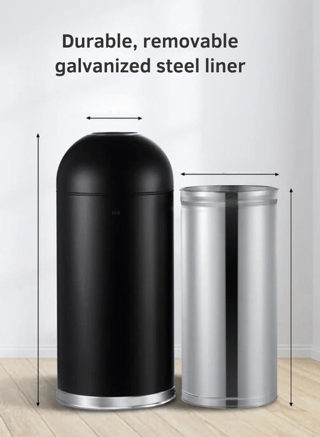 Eternal Round Open Top Waste Bin, Tall Commercial Trash Can for Indoor and Outdoor, Black Steel Heavy-Duty, Extra Large Metal Garbage Bin for Home, Office, Restaurant, Restroom, 52L