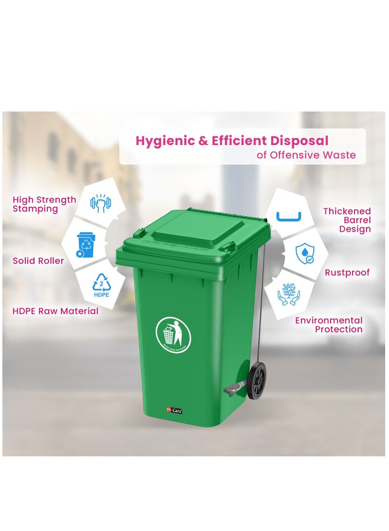 Plastic Garbage Bin 120 Litre With Wheel and Pedal - Heavy Duty Kitchen Dust Bin Outdoor Recycle Trash Can Large Industrial Waste Bin Trash Bin (Green)