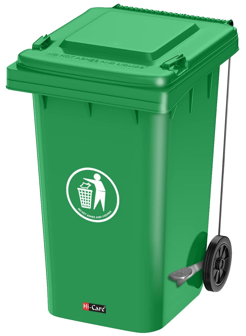 Plastic Garbage Bin 120 Litre With Wheel and Pedal - Heavy Duty Kitchen Dust Bin Outdoor Recycle Trash Can Large Industrial Waste Bin Trash Bin (Green)