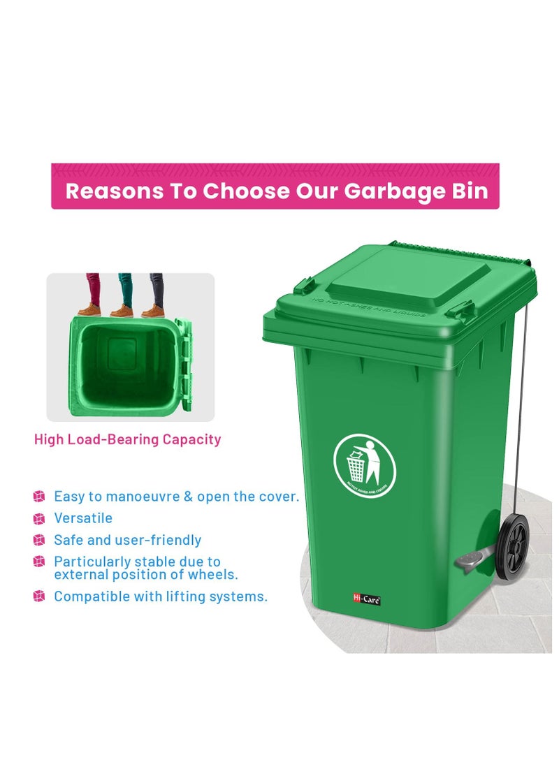 Plastic Garbage Bin 120 Litre With Wheel and Pedal - Heavy Duty Kitchen Dust Bin Outdoor Recycle Trash Can Large Industrial Waste Bin Trash Bin (Green)