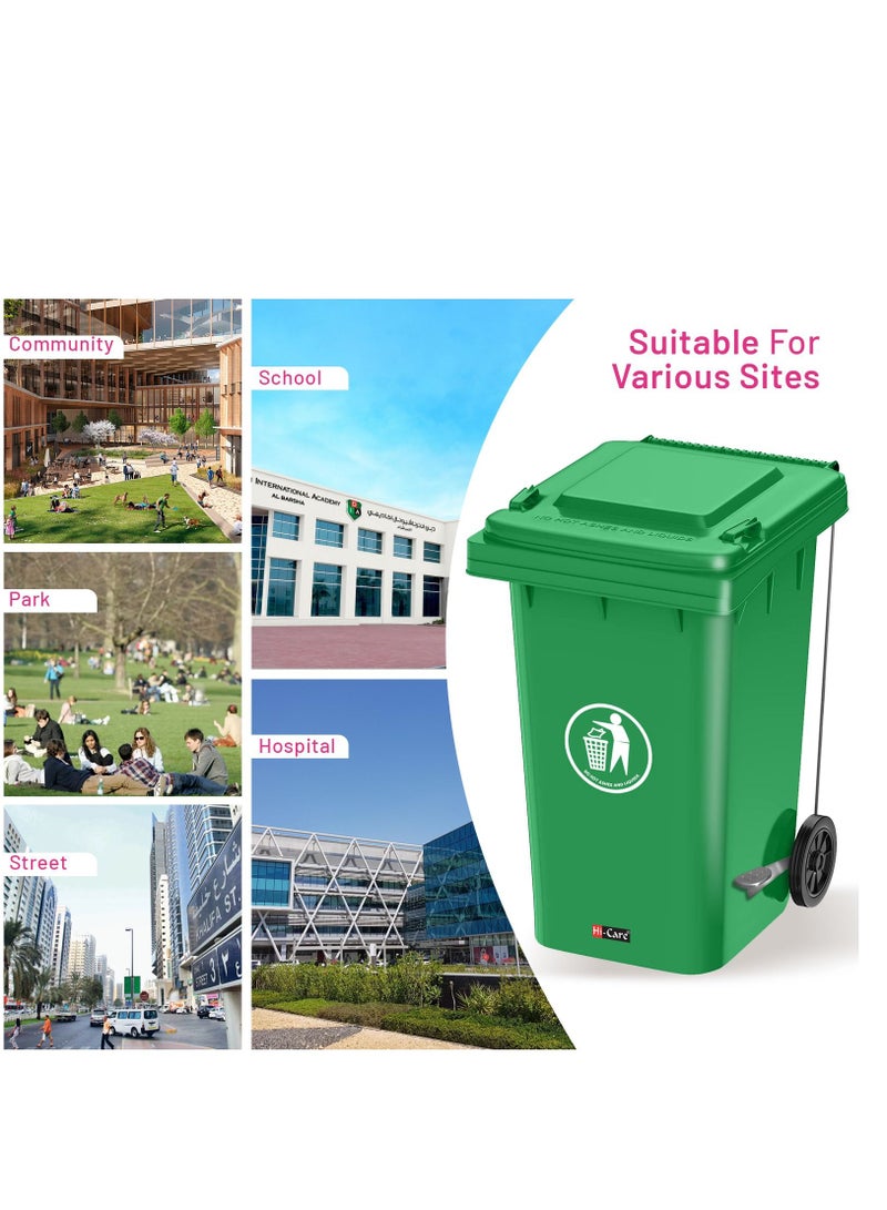 Plastic Garbage Bin 120 Litre With Wheel and Pedal - Heavy Duty Kitchen Dust Bin Outdoor Recycle Trash Can Large Industrial Waste Bin Trash Bin (Green)