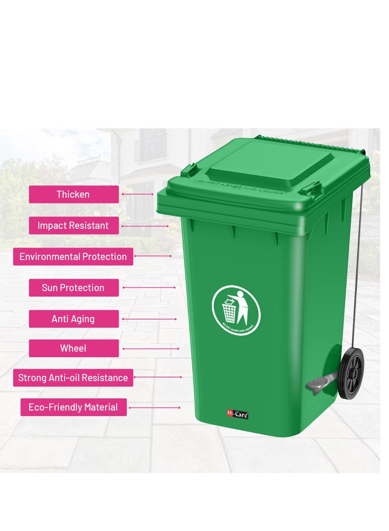 Plastic Garbage Bin 120 Litre With Wheel and Pedal - Heavy Duty Kitchen Dust Bin Outdoor Recycle Trash Can Large Industrial Waste Bin Trash Bin (Green)