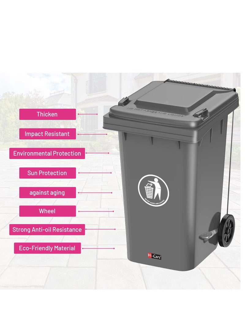 Heavy Duty Plastic Garbage Bin 120 Litre with Wheel and Pedal -Kitchen and Outdoor Recycle Trash Can, Large Industrial Waste Bin (Grey)