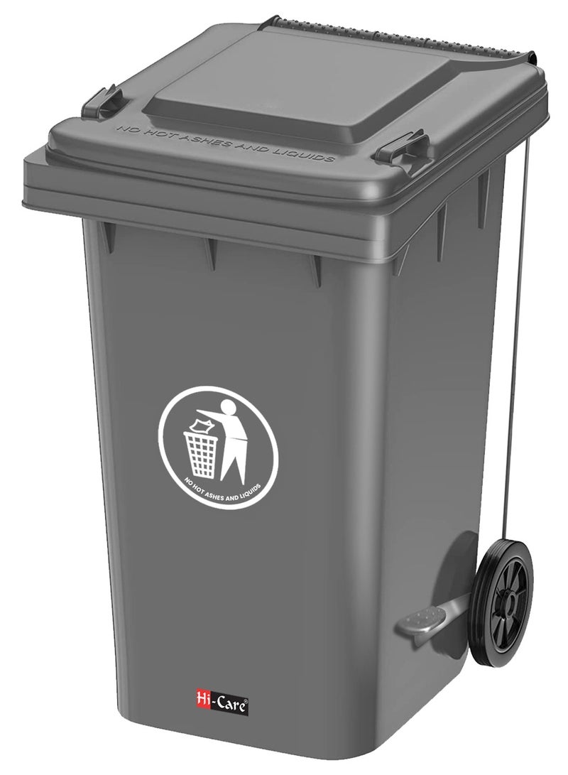 Heavy Duty Plastic Garbage Bin 120 Litre with Wheel and Pedal -Kitchen and Outdoor Recycle Trash Can, Large Industrial Waste Bin (Grey)