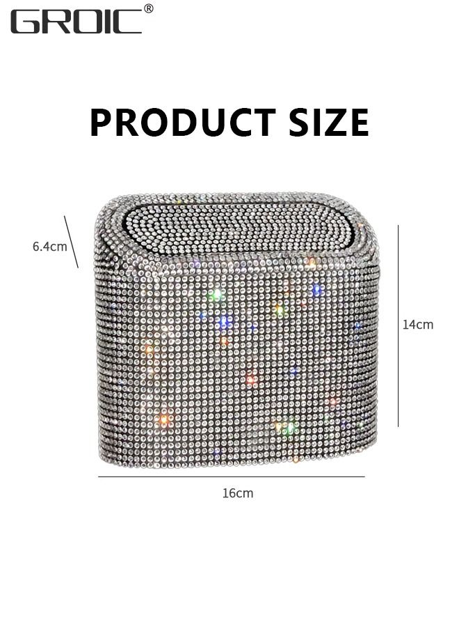 Car Trash Can with Lid, Bling Crystal Hanging Vehicle Trash Bin Car Dustbin Garbage Organizer, Automotive Garbage Can Bin Trash Container for Auto Cars, Home, Office - White