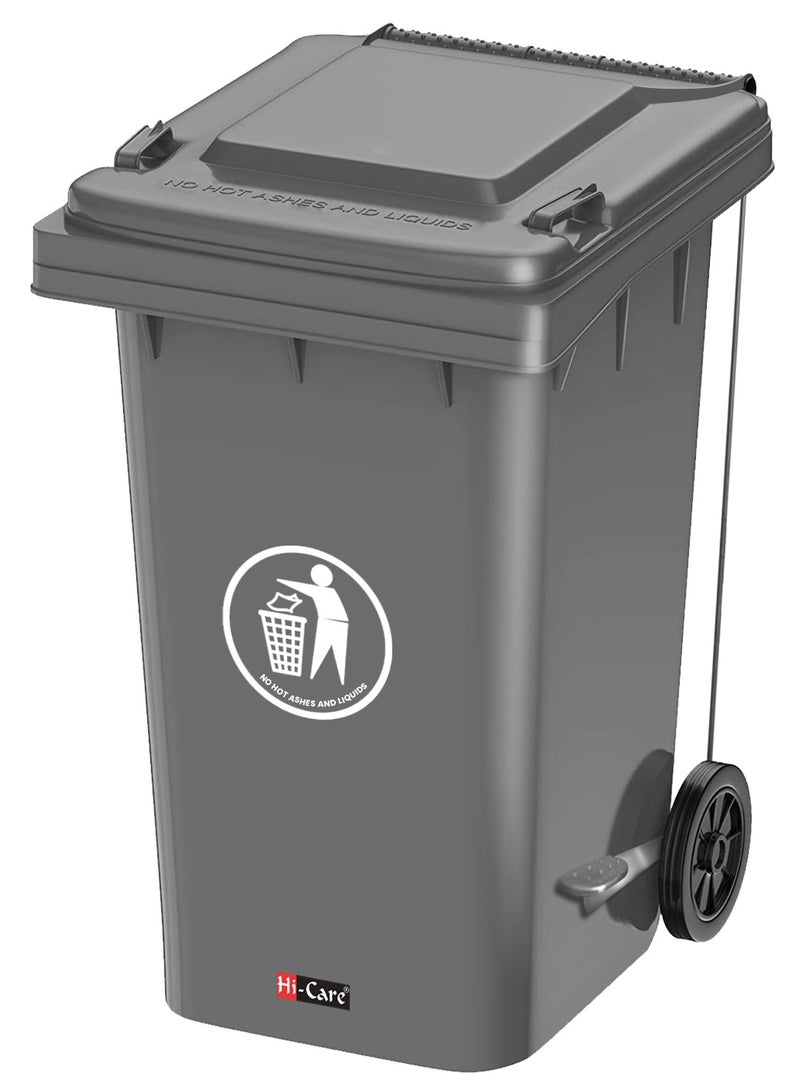 Plastic Garbage Bin 240 Litre With Wheel and Pedal - Heavy Duty Kitchen Dust Bin Outdoor Recycle Trash Can Large Industrial Waste Bin Trash Bin (Grey)