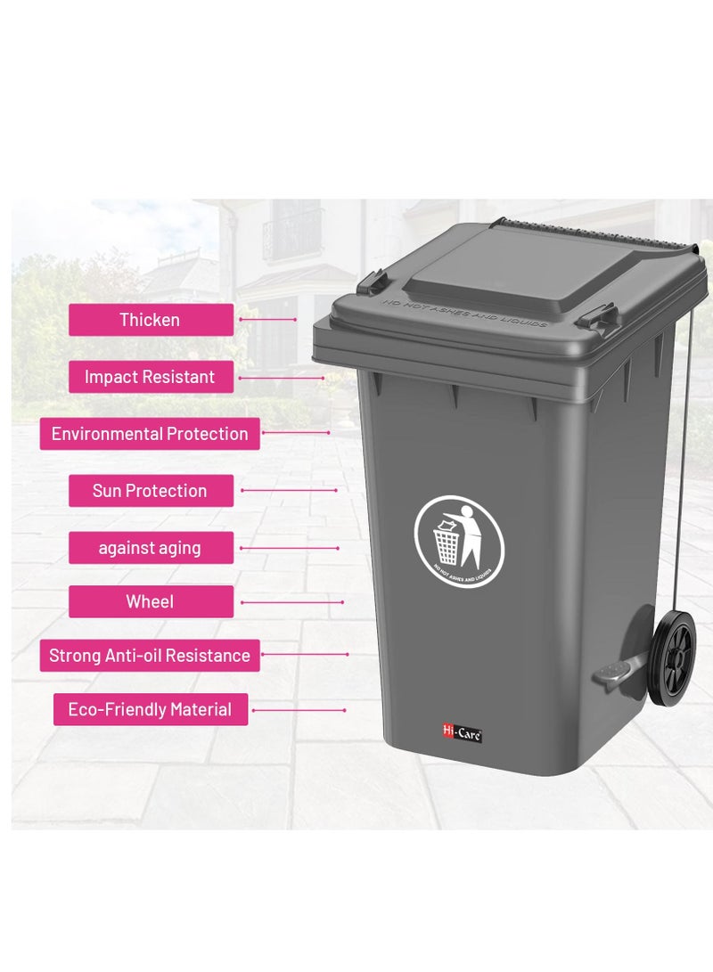 Plastic Garbage Bin 240 Litre With Wheel and Pedal - Heavy Duty Kitchen Dust Bin Outdoor Recycle Trash Can Large Industrial Waste Bin Trash Bin (Grey)