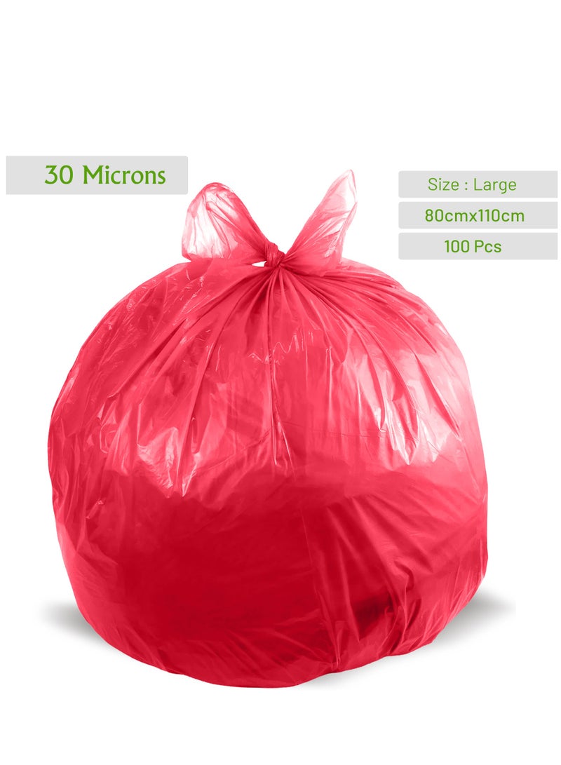 (Pack of 100 Bags)  Garbage Bag Red 80x110cm 30 Micron Heavy Duty Oxo Biodegradable Plastic Bag Large Trash Bags Dustbin Bags Waste Bag Office Bag Strong And Durable Bin Bag Garbage Bag Large