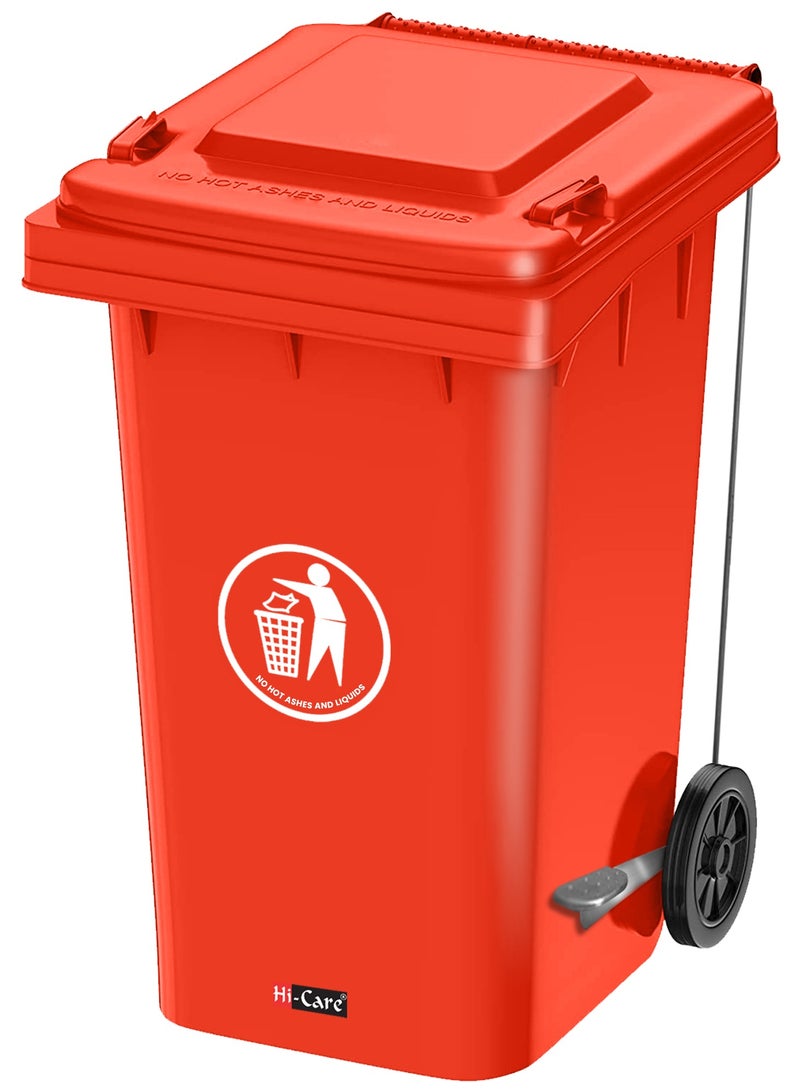 Plastic Garbage Bin 240 Litre With Wheel and Pedal - Heavy Duty Kitchen Dust Bin Outdoor Recycle Trash Can Large Industrial Waste Bin Trash Bin (Red)