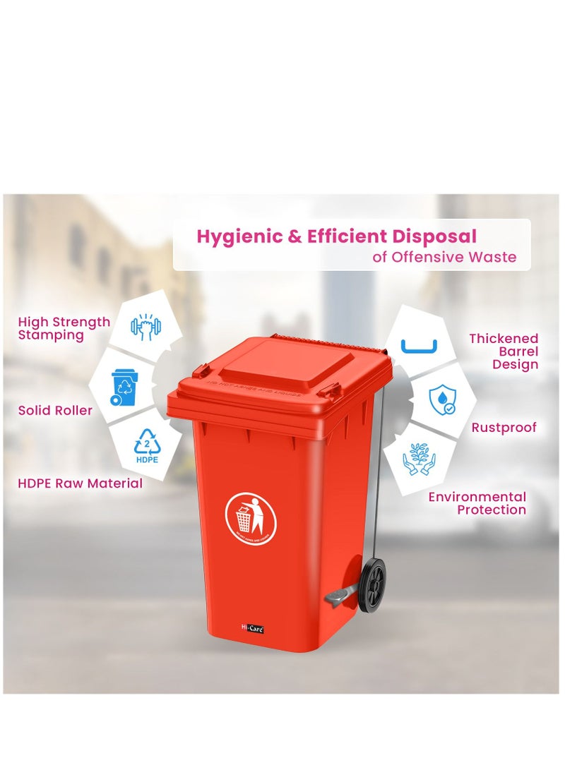 Plastic Garbage Bin 240 Litre With Wheel and Pedal - Heavy Duty Kitchen Dust Bin Outdoor Recycle Trash Can Large Industrial Waste Bin Trash Bin (Red)