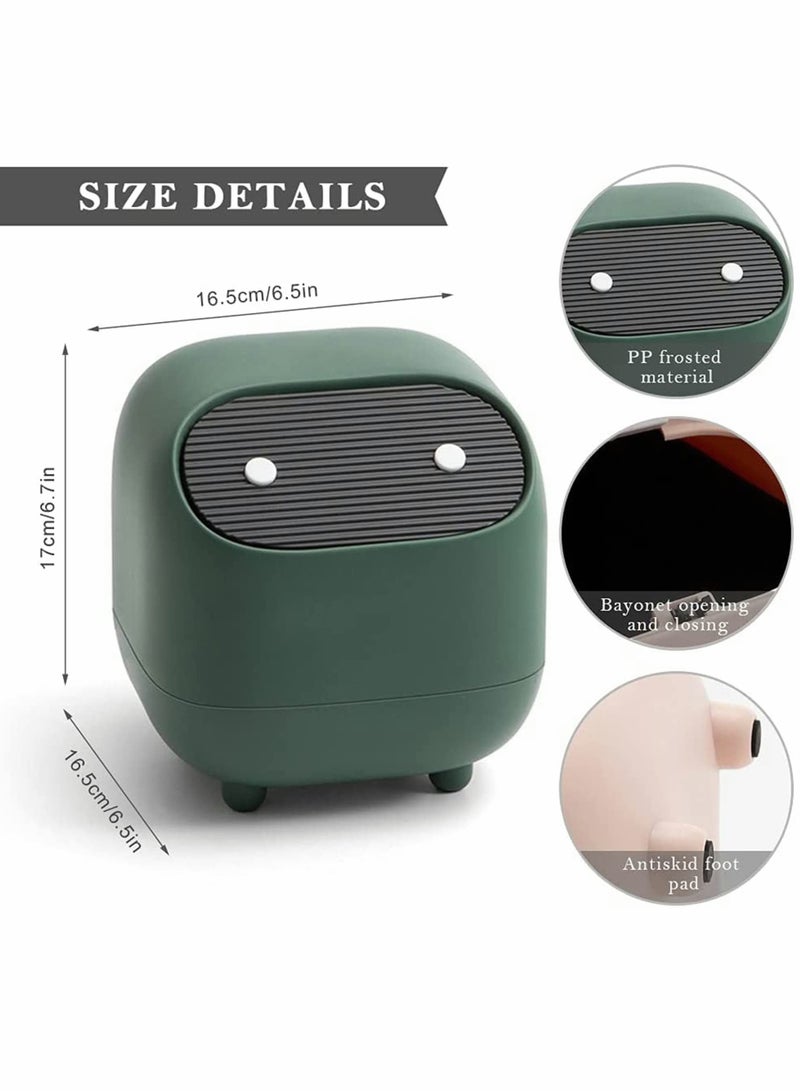 Mini Desktop Trash Bin Car Waste Trash Can Double-layer Push-type lovely Ninja Shape with Push Lid Effectively Isolate Odors for Kitchen Bathroom Office Desk (Green)