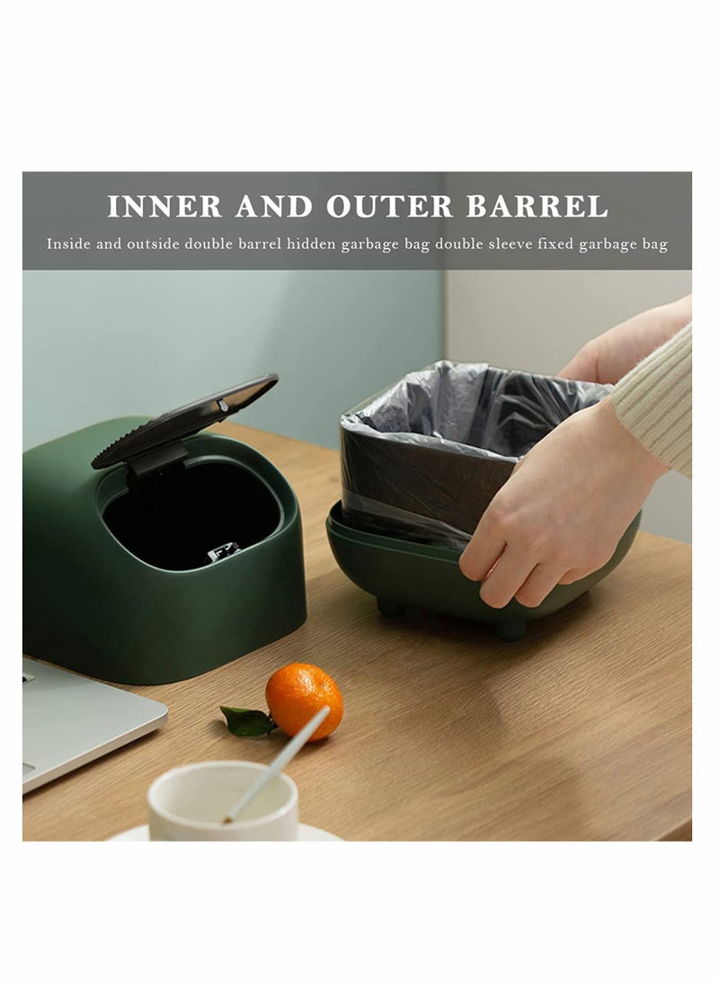 Mini Desktop Trash Bin Car Waste Trash Can Double-layer Push-type lovely Ninja Shape with Push Lid Effectively Isolate Odors for Kitchen Bathroom Office Desk (Green)