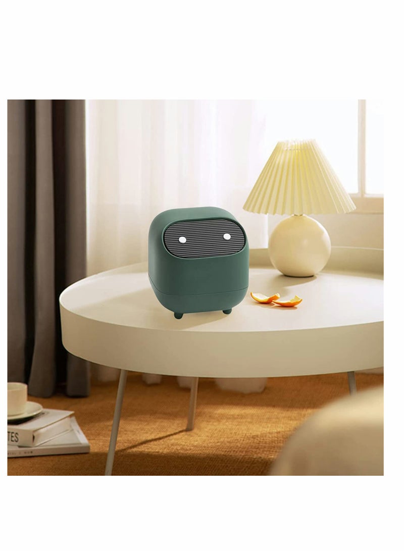 Mini Desktop Trash Bin Car Waste Trash Can Double-layer Push-type lovely Ninja Shape with Push Lid Effectively Isolate Odors for Kitchen Bathroom Office Desk (Green)