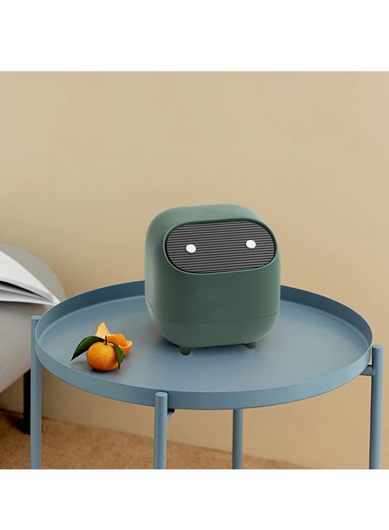 Mini Desktop Trash Bin Car Waste Trash Can Double-layer Push-type lovely Ninja Shape with Push Lid Effectively Isolate Odors for Kitchen Bathroom Office Desk (Green)
