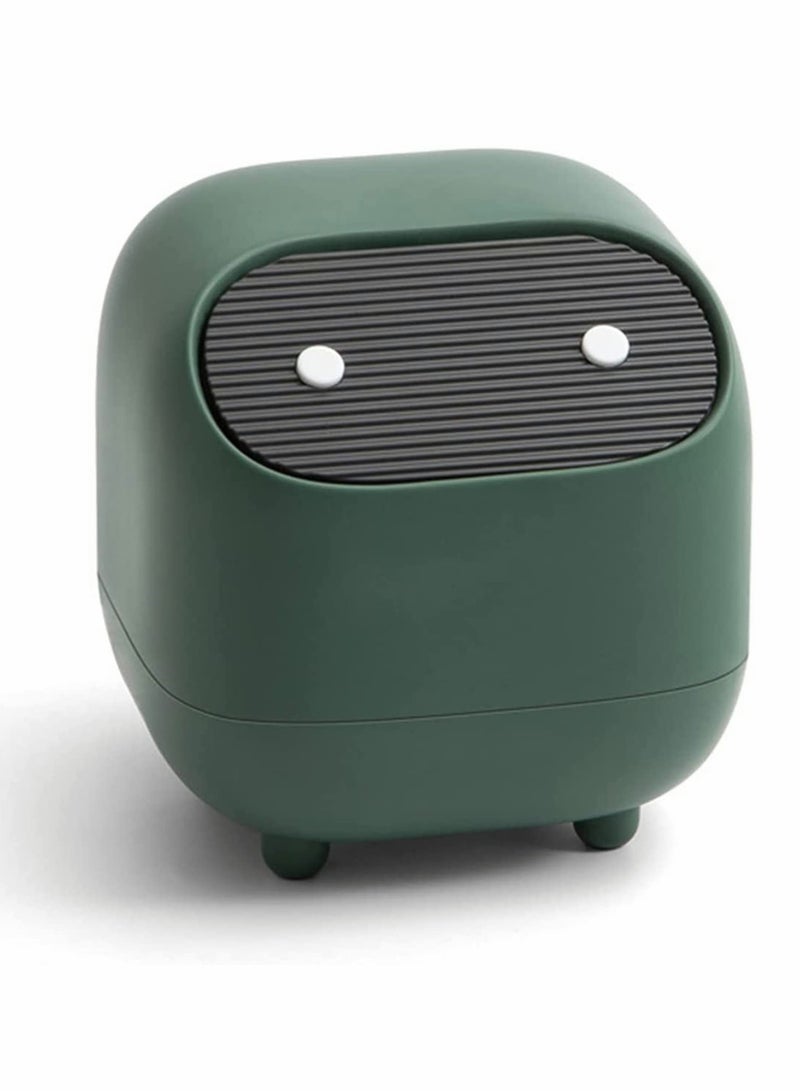 Mini Desktop Trash Bin Car Waste Trash Can Double-layer Push-type lovely Ninja Shape with Push Lid Effectively Isolate Odors for Kitchen Bathroom Office Desk (Green)