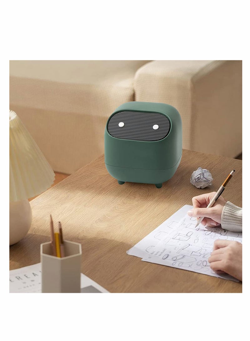 Mini Desktop Trash Bin Car Waste Trash Can Double-layer Push-type lovely Ninja Shape with Push Lid Effectively Isolate Odors for Kitchen Bathroom Office Desk (Green)
