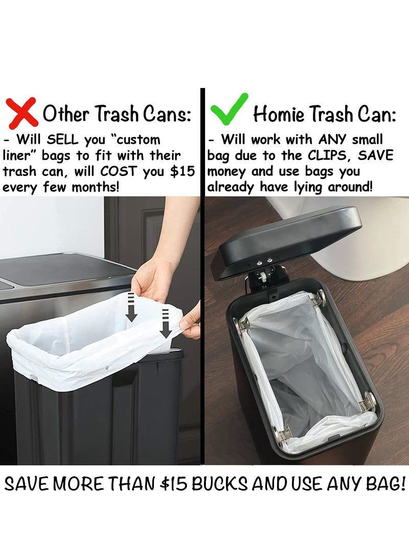 Slim Trash Can with Anti - Bag Slip Liner and Lid, Use as Mini Garbage Basket, Slim Dust Bin, or Decor in Bathroom, Restroom, Kitchen, or Bedroom (9L, Black)