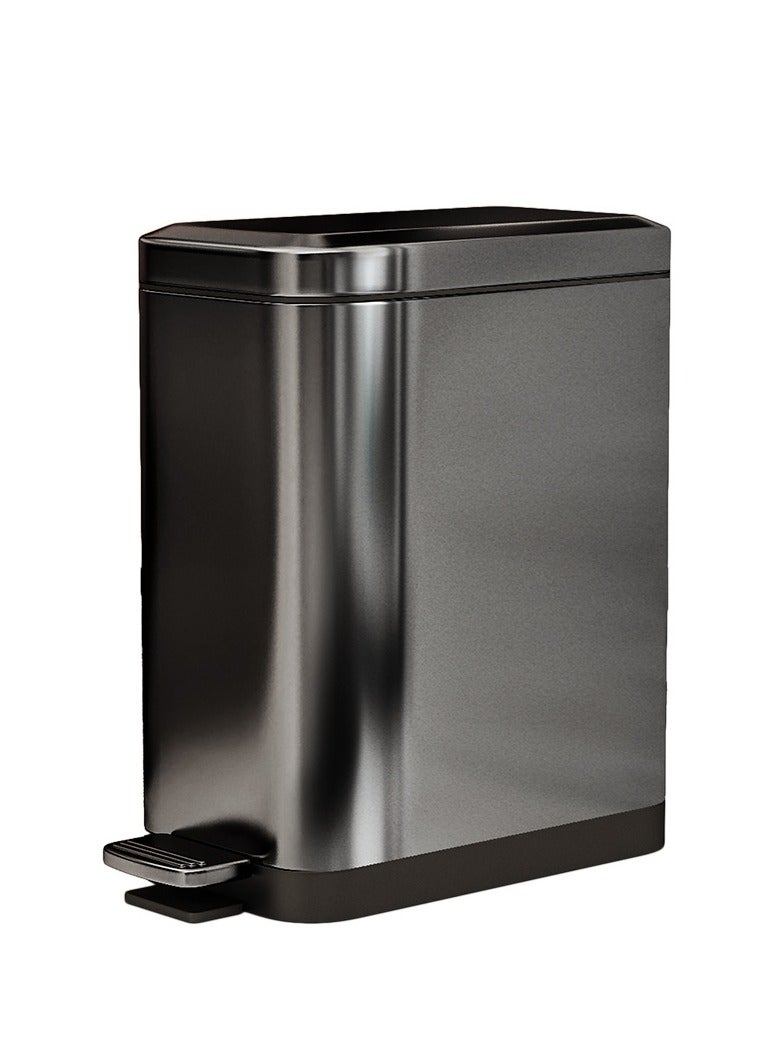 Slim Trash Can with Anti - Bag Slip Liner and Lid, Use as Mini Garbage Basket, Slim Dust Bin, or Decor in Bathroom, Restroom, Kitchen, or Bedroom (9L, Black)